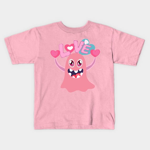 Romantic monster and word love Kids T-Shirt by chrstdnl